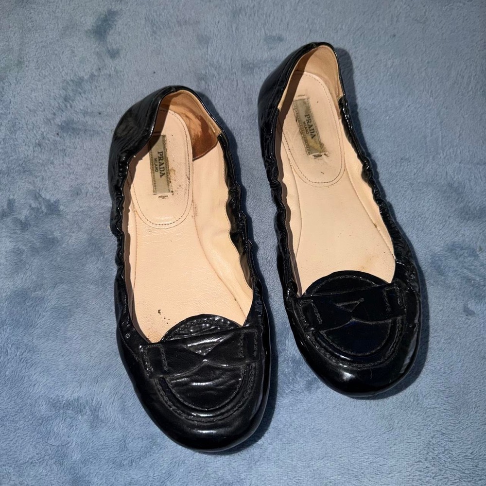 Prada black patent leather ballet flats
